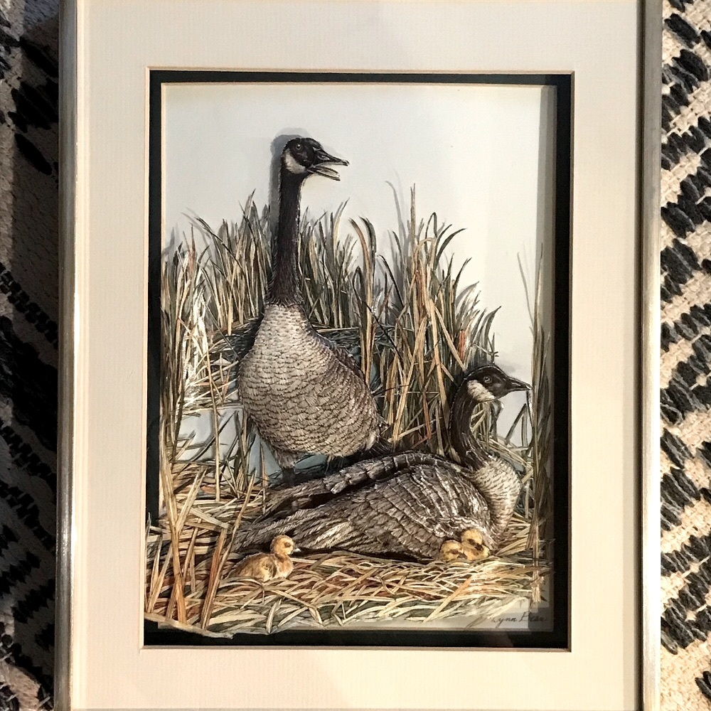 3D Mixed Media Vintage 1984 "Nesting Geese" by Lynn Bean Hand Cut Print Art